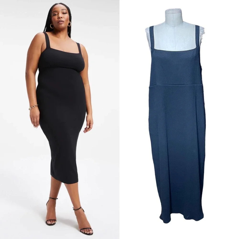 Good American Ribbed 90s Tank Dress In Black Size 6 / US 3XL